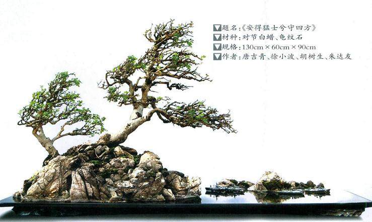 四人集体制作一件以维权巡航钓鱼岛为题材的盆景作品