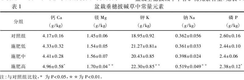 盆栽垂穗披碱草中矿物元素