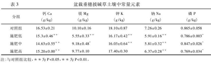 盆栽垂穗披碱草土壤中矿物元素