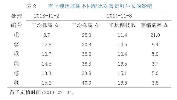 无土栽培基质对盆栽富贵籽成苗率的影响