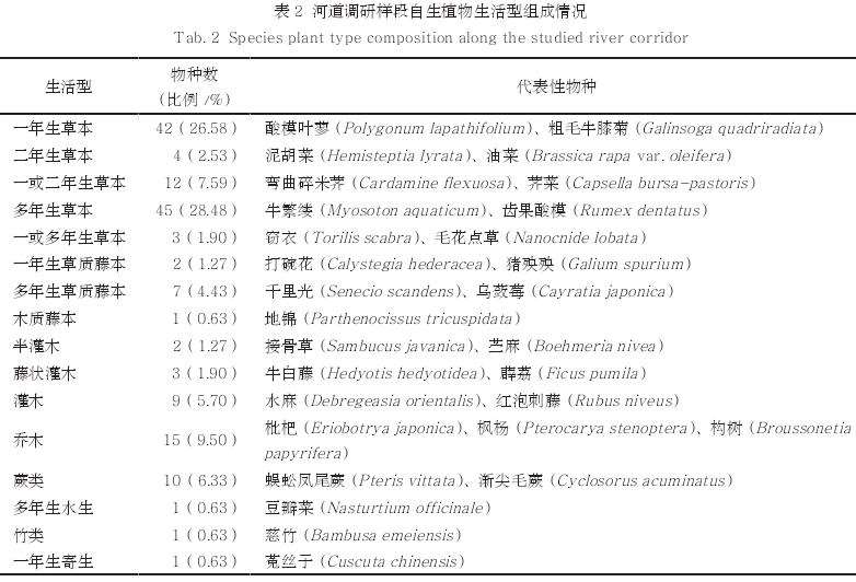 成都河流廊道的自生植物物种组成分析