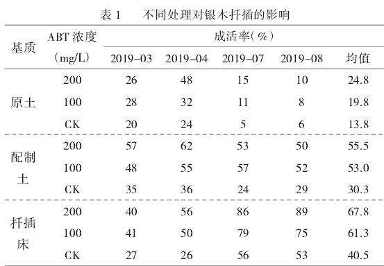 不同处理模式对银木扦插成活率的3个影响