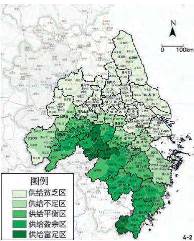 长三角城市群生态空间游憩服务的4个市县供需关系