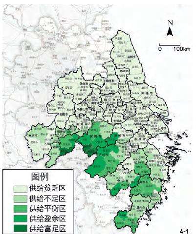 长三角城市群生态空间游憩服务的4个市县供需关系