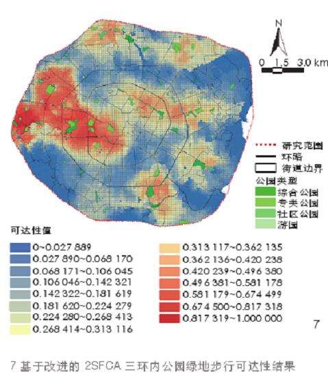 成都公园绿地步行可达性空间的3个分析