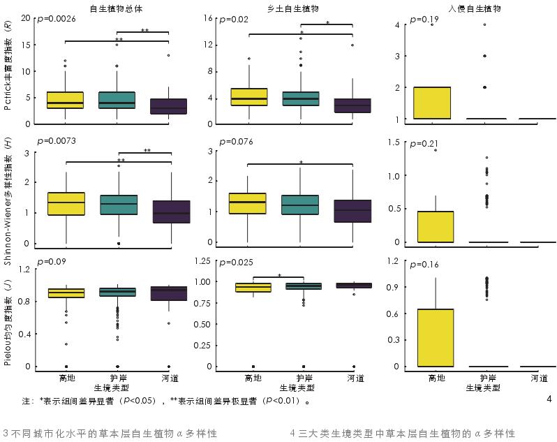 哈尔滨城市河流廊道草本层自生植物多样性及分布特征